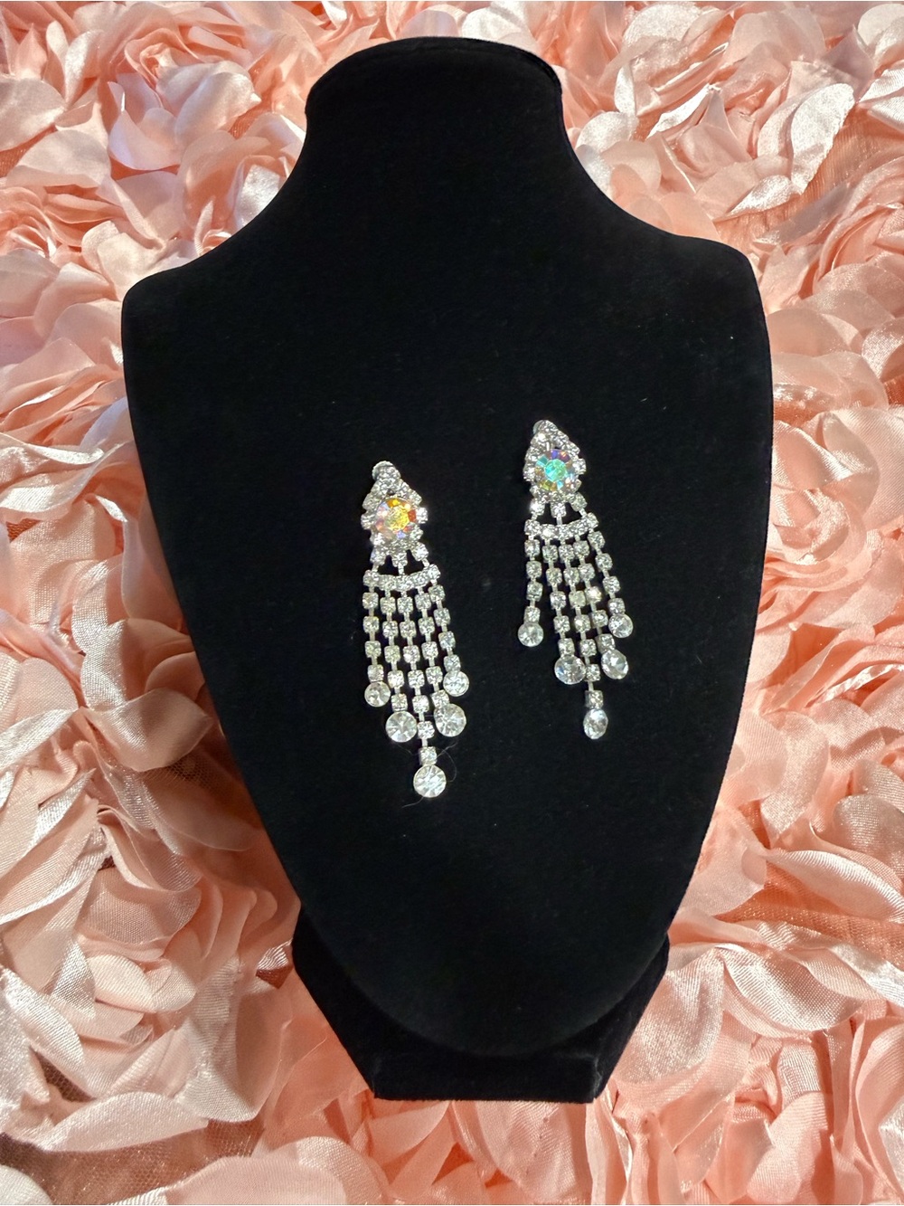Vintage Screwback Rhinestone Chandelier Earrings
